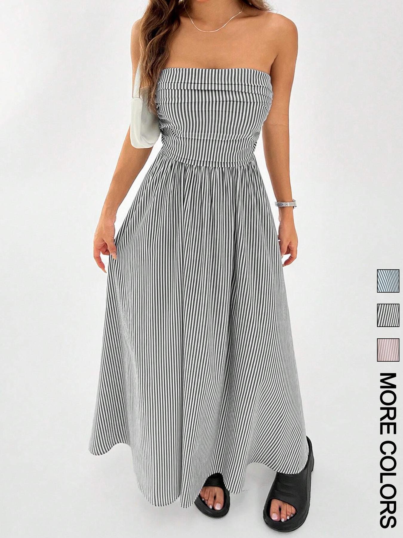 Women's Striped Tube Dress, Casual Sleeveless Dress for Summer, Fashion Women's Clothing for Daily Wear