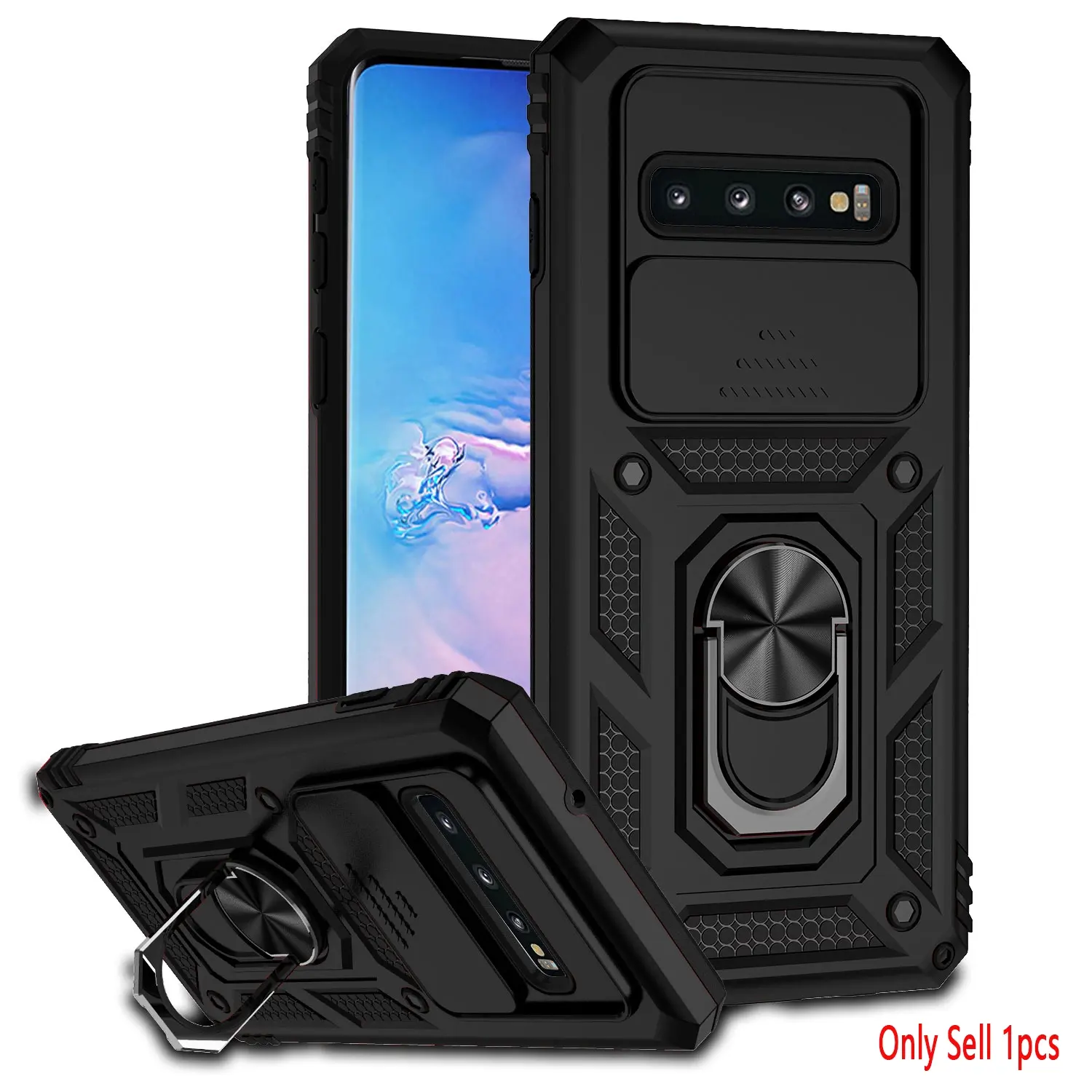 Case for Samsung Galaxy S10 Plus with Removable Camera Lens Cover, Full Body Protection, 360 Degree Rotating Magnetic Stand, Military Style Protector, Shock Resistant Cover, Lightweight Shockproof Cover for samsung galaxy s10 plus case