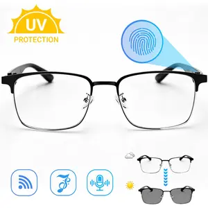 Photochromic Smart Glasses Bluetooth 5.3, Auto Color Changing Lenses Block UV & Blue Light, Open Ear Wireless Sunglasses with Mic, Voice Control & Touch Volume for Indoor Outdoor
