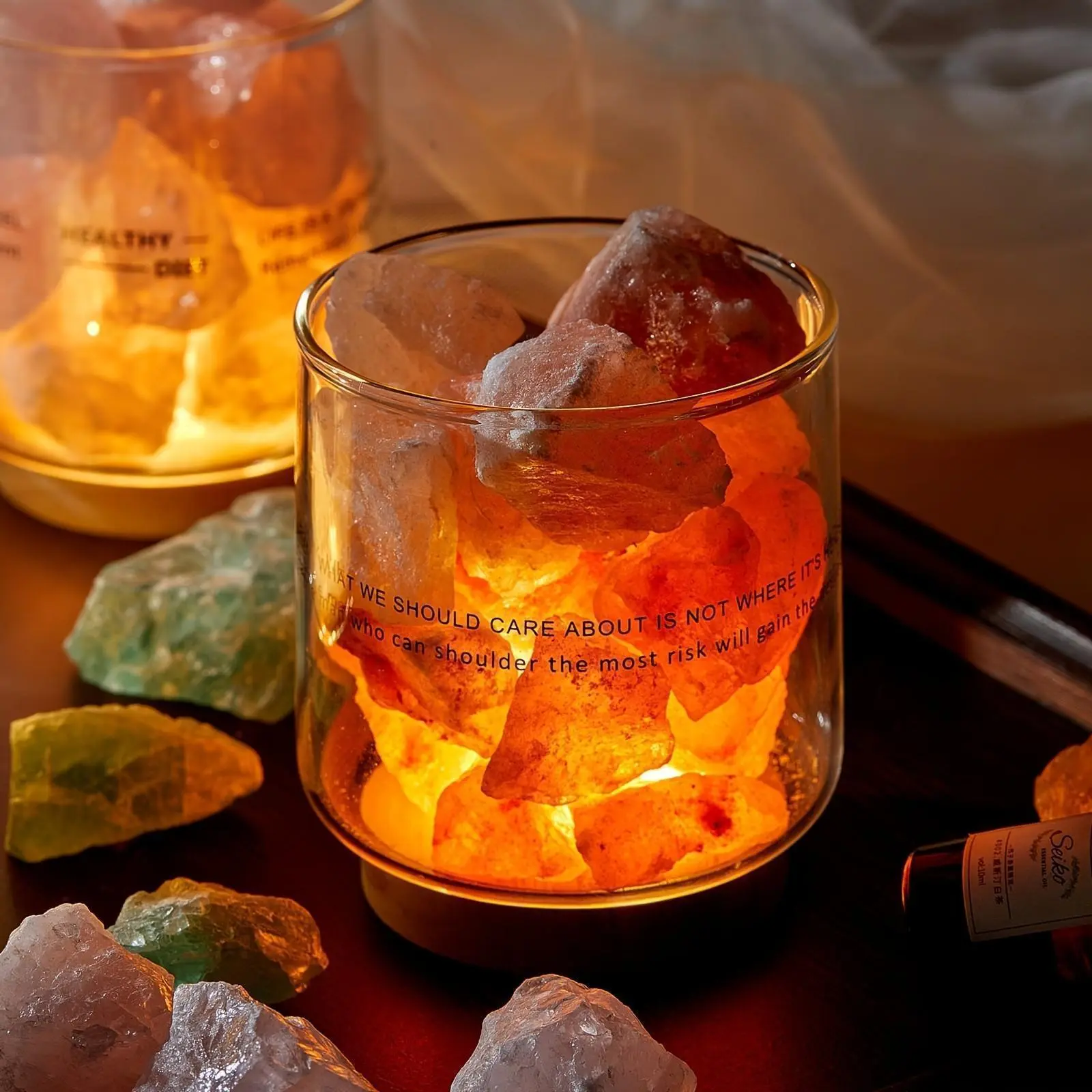 Natural Crystal Raw Stone Aromatherapy Lamp, Rose Quartz Mineral Fragrance Incense Light, Decorative Atmosphere Light, Home Bedroom Living Room Decoration Gift