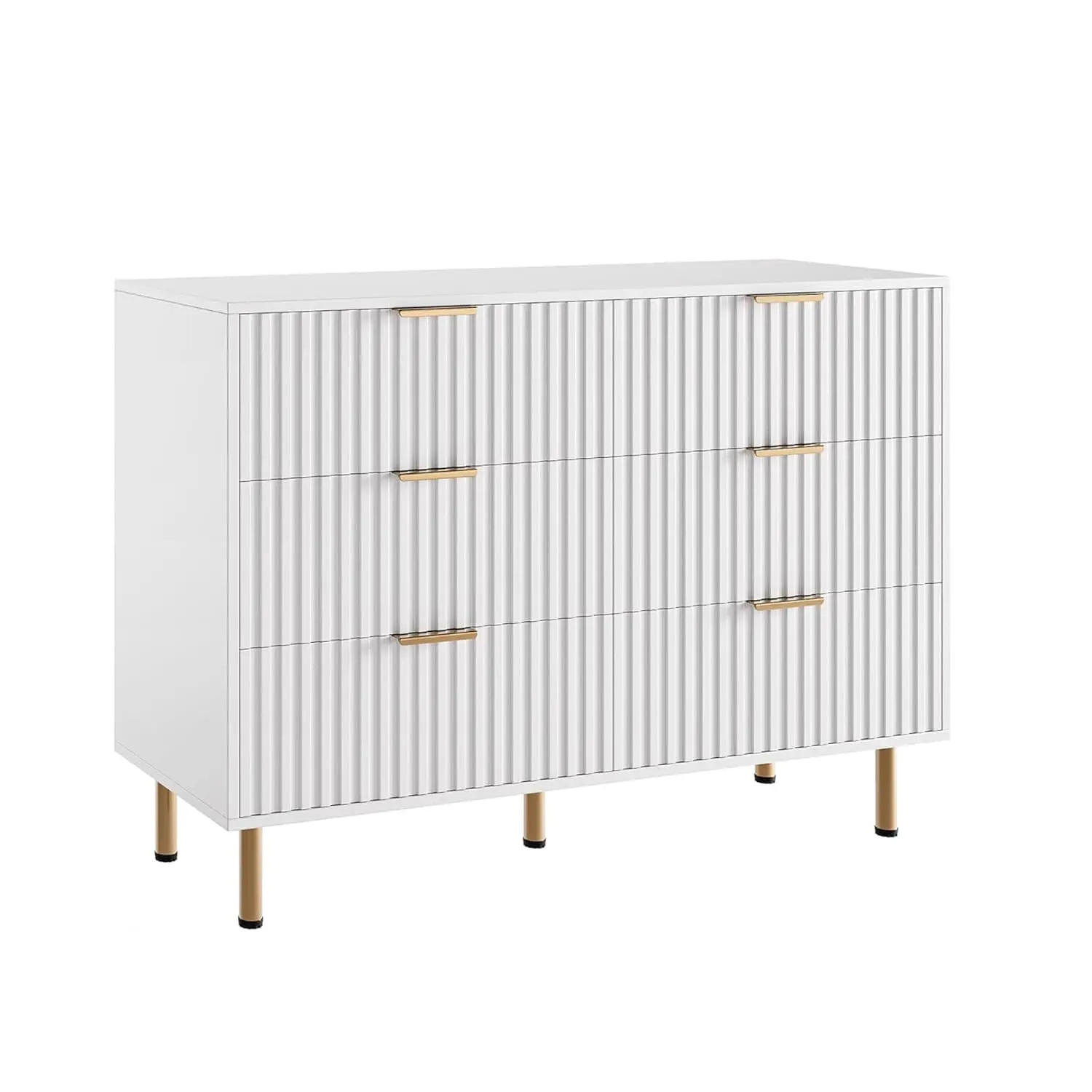 【GARVEE】White 6 Drawer Dresser with Fluted Design – 47.2" Wide Modern Chest of Drawers – Deep Drawers – Suitable for Bedroom, Living Room, Hallway