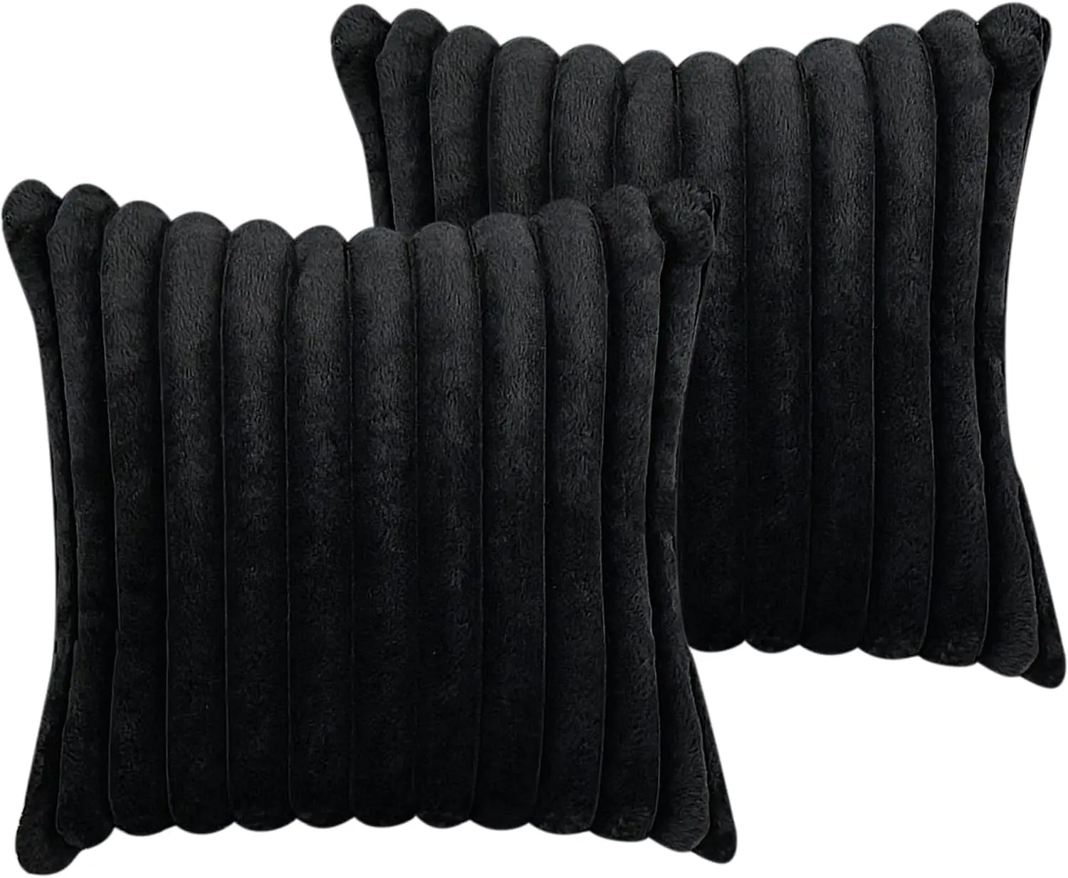 18x18 Decorative Faux Fur Throw Pillow Covers Set of 2- Black| Soft Couch Pillows Decorative for Living Room, Bed, Sofa or Bedroom.Cozy Pillowcases for Home Decor.