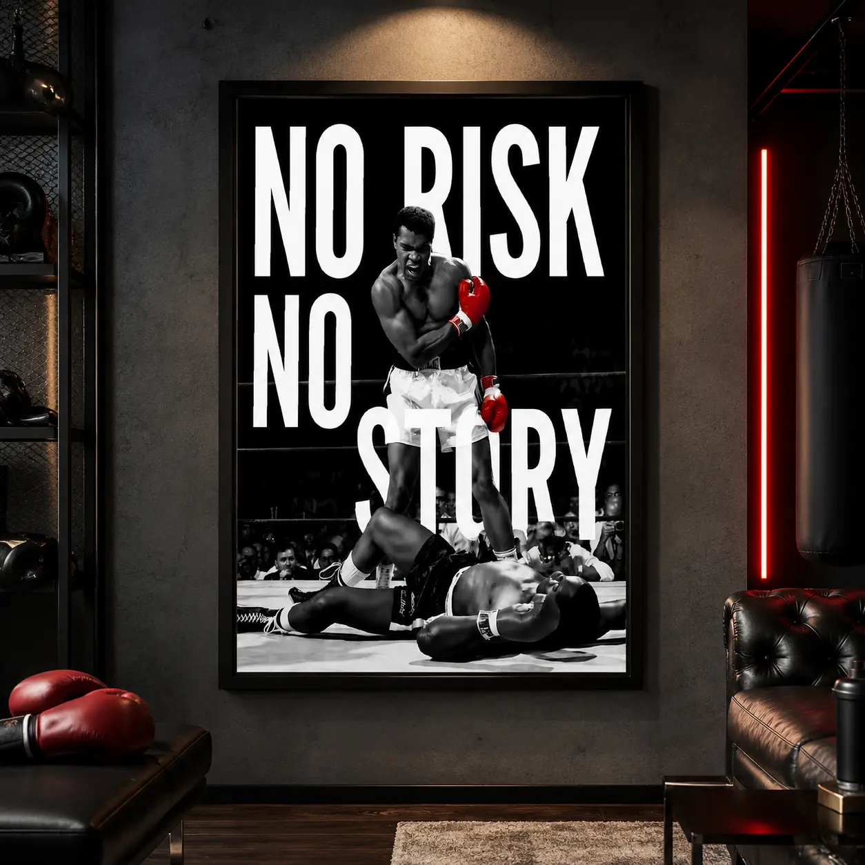 Motivational Boxing Wall Art Decor, "No Risk No Story" Posters and Prints, Vintage Sports Canvas Artwork, Fighter Mindset Aesthetic for Gym Office Man Cave Home Decor, Gift Idea Decoration Artistic Room, Canvas Print, Boxing Gym Decor