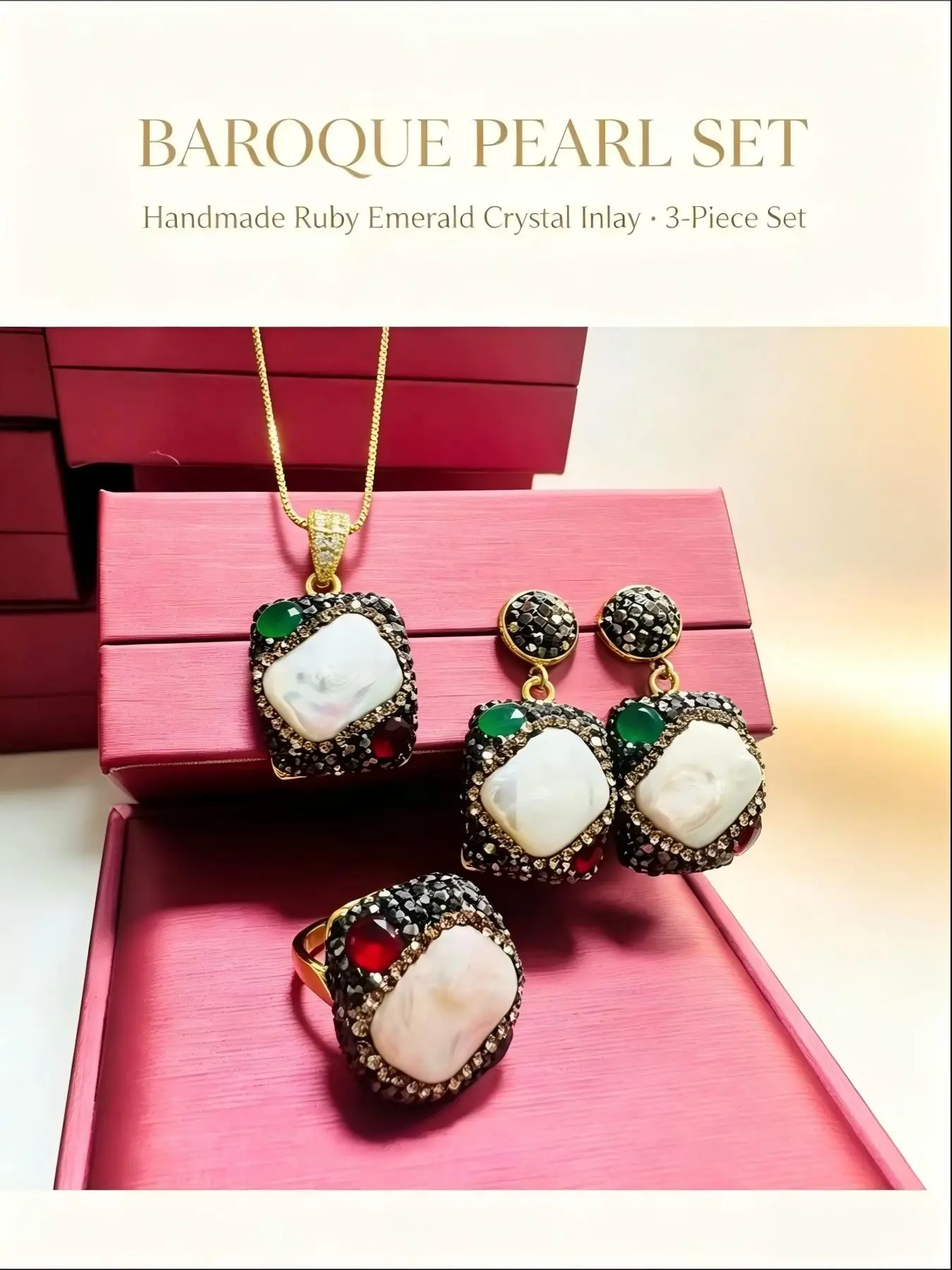 Women's Baroque 3-Piece Jewelry Set, Elegant Design, Charming Accessory Collection