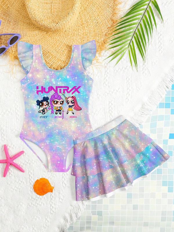 K-Pop Hunter Swimwear, Kpop Demon Hunters Beach Sweetheart Exclusive Swimsuit, Starry Gradient & Girl Group Print, Fashionable Halter Two-Piece Bikini