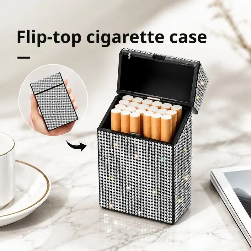 1pcs Rhinestone Flip-Top Cigar Box, Portable Moisture-Proof Cigar Holder, Shiny Cigar Storage Case, Unisex Holiday Gift, Lightweight