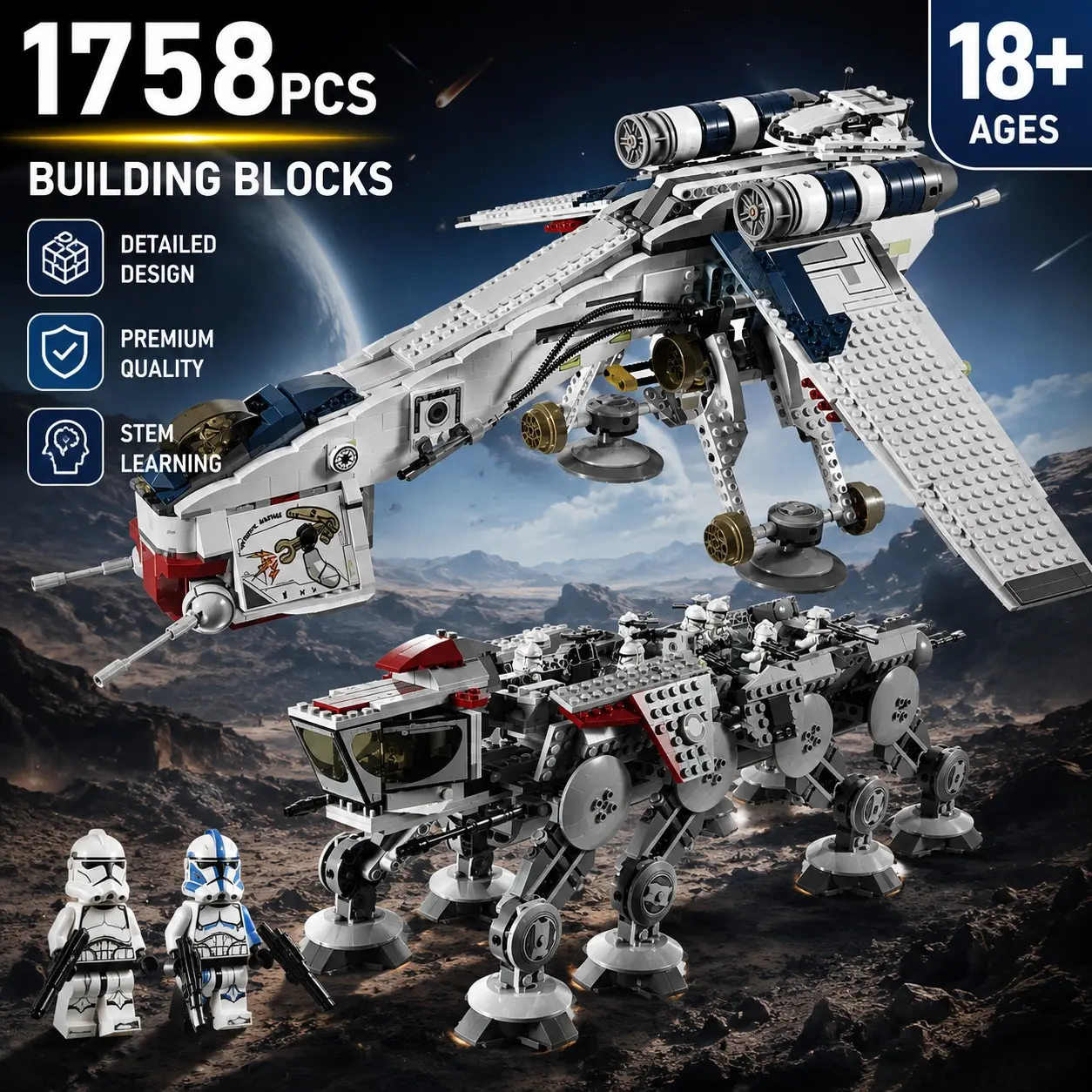 1758-piece Heavy Machinery Vehicle Building Block Model, Adult Educational Assembly Toy, Air Transport Ship and Mech Warrior, Creative Gift, Mecha Assembly Model, Model Building Kits, Model Building Blocks