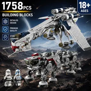 1758-piece Heavy Machinery Vehicle Building Block Model, Adult Educational Assembly Toy, Air Transport Ship and Mech Warrior, Creative Gift