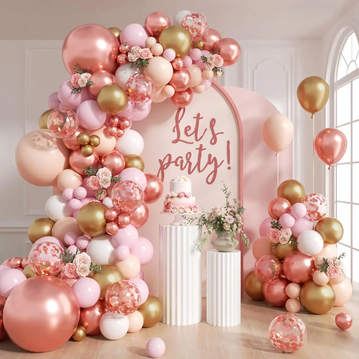 136-Count Modern Elastic Latex Rose Balloon Arch Kit with Nude and White Multi-Size Balloons - Layered Look Decor for Wedding, Bridal Shower, Birthday Parties