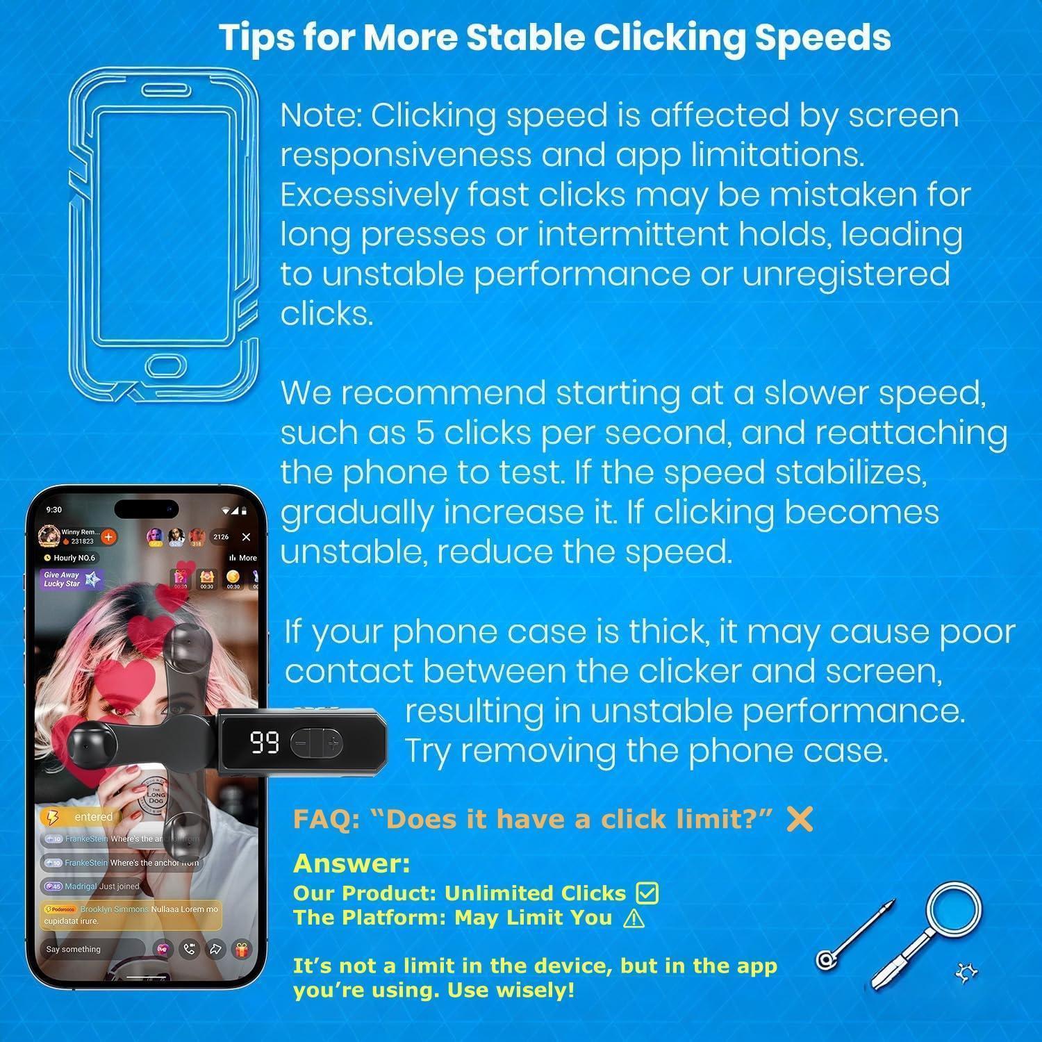 2026 Rechargeable Auto Clicker Smart Tapper for iPhone iPad Android TikTok - Auto Touch Device with 107 Adjustable Speed, PortableInstant Clicker for Live Stream Likes, Social Media Tasks