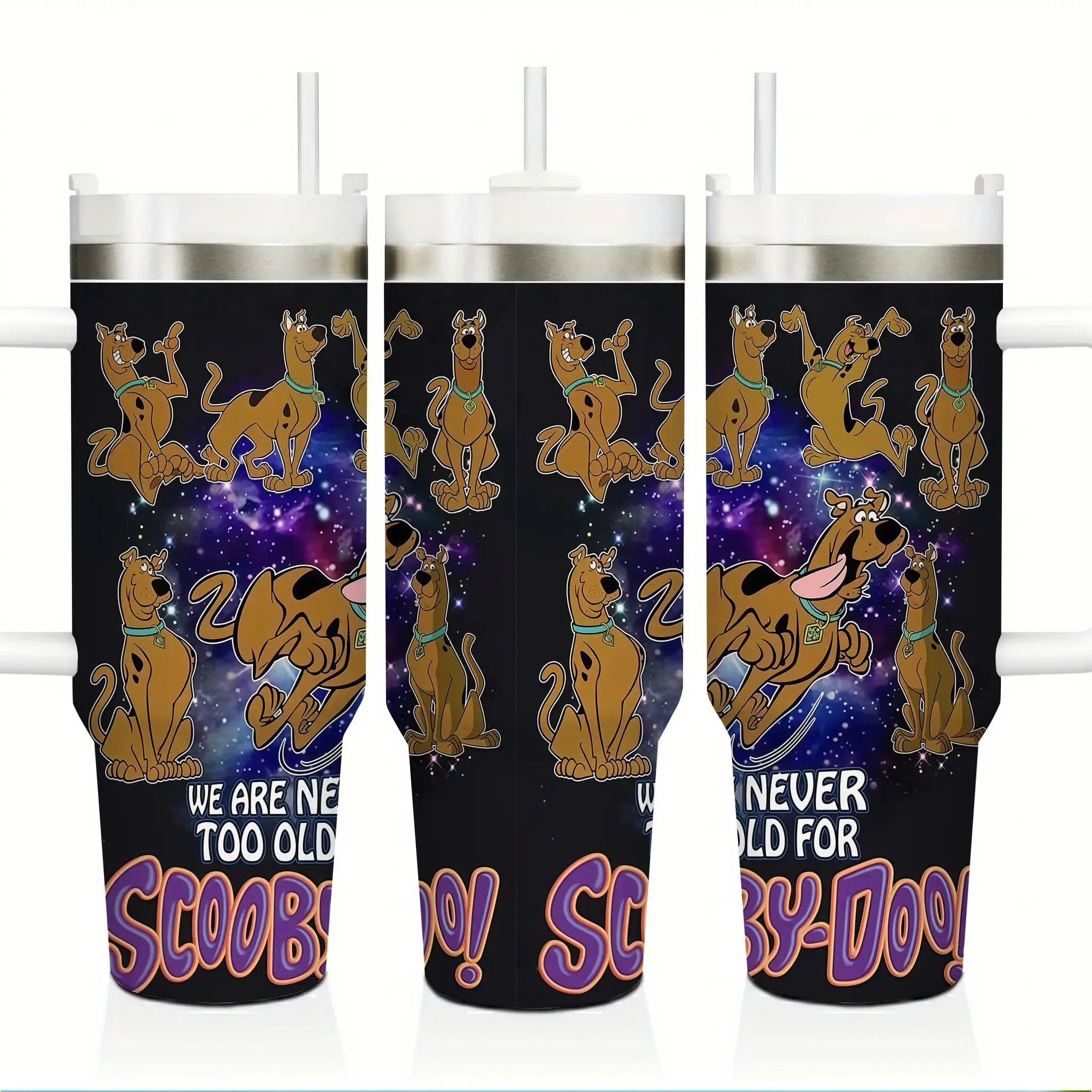 Scooby‑Doo 40oz Insulated Travel Tumbler, Stainless Steel Mug with Handle & Straw, Leak‑Proof Thermal Cup