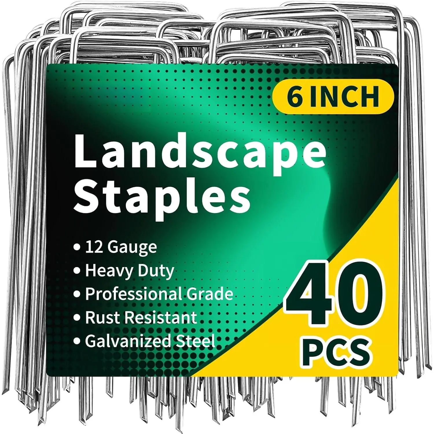 40 Pack 6 Inch Galvanized U-Shaped Garden Stakes Landscape , 12 Gauge Heavy Duty Tent Stakes Ground Yard Lawn Pins for Landscaping, Weed Barrier Fabric, Fencing, Outdoor Decor
