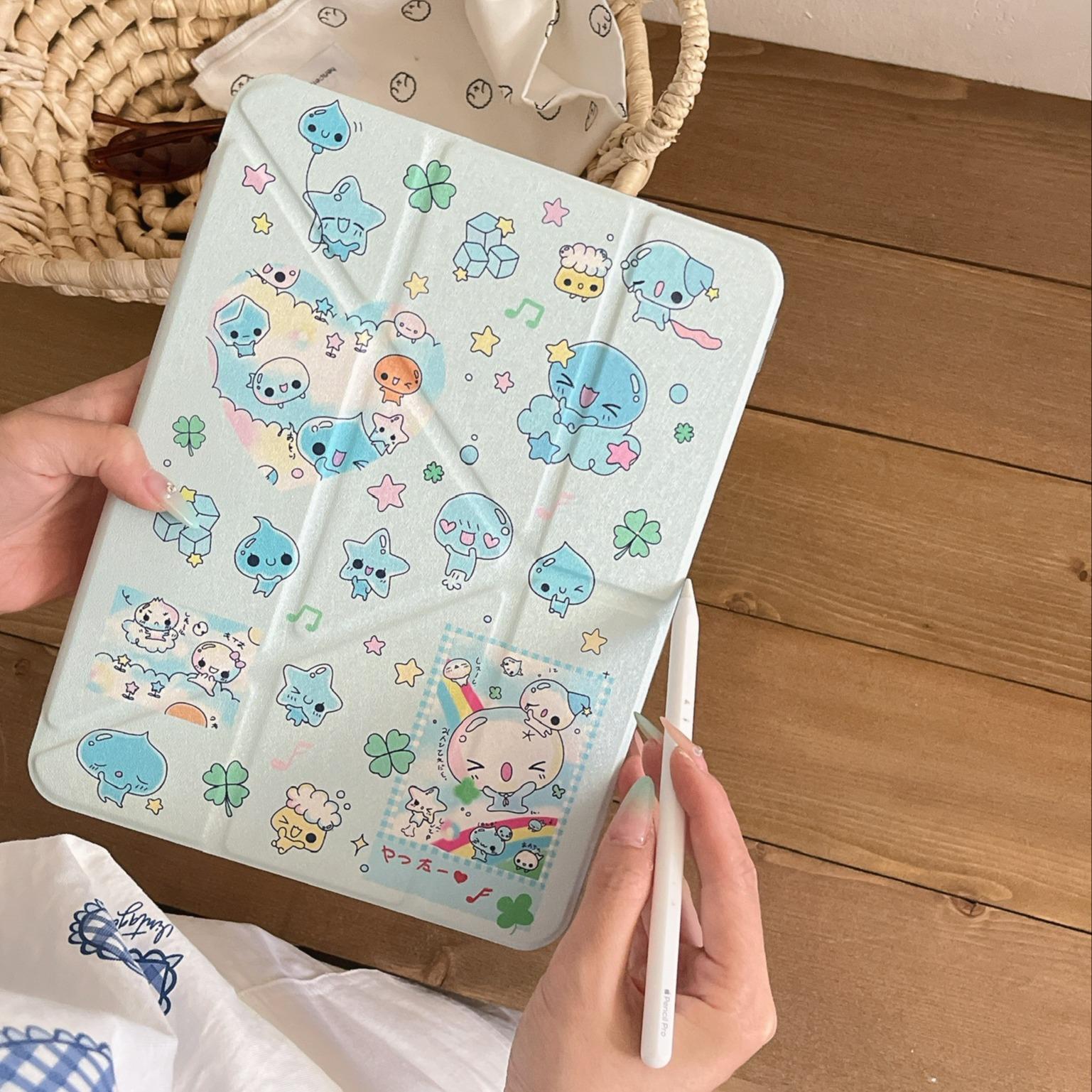 Summer Waterdrop iPad Case for 11th Gen, Lightweight and Thin Design, Pencil Slot, Drop Resistant for Mini 7/6 and Air 7/6, Tablet Casing