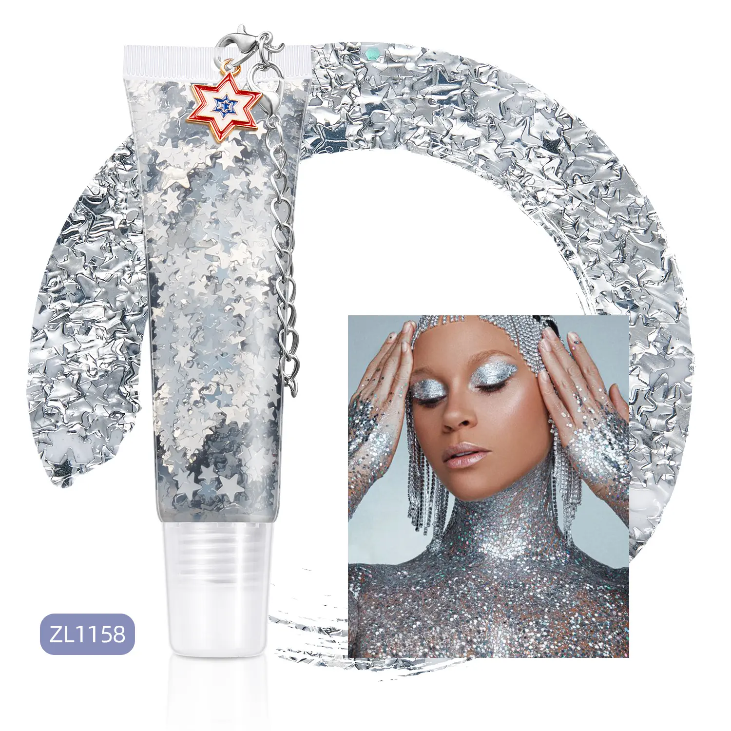 Red, white, and blue face and body glitter gel, Independence Day star-shaped chunky glitter cream, holographic hair, eye, and lip cosmetic glitter, Body Face Makeup