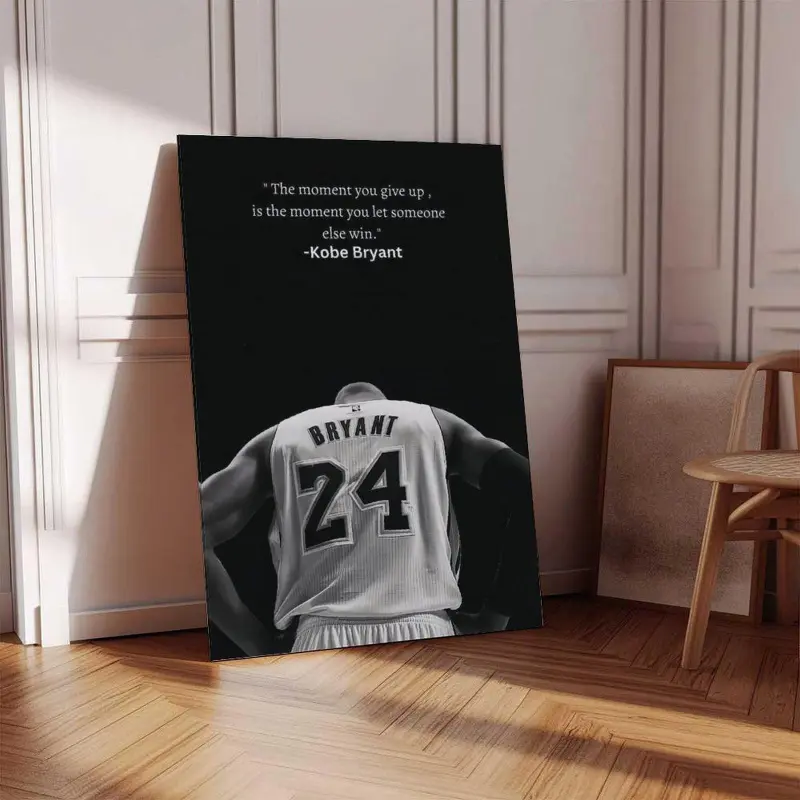Kobe Bryant Graphic Wall Art Print - Black & White Basketball Poster, Motivational Quote Canvas, Athlete Encouragement Piece, Inspirational Wall Art, Men's Room Decor, Living Room Decorations, Funky Anime Bedroom Accent