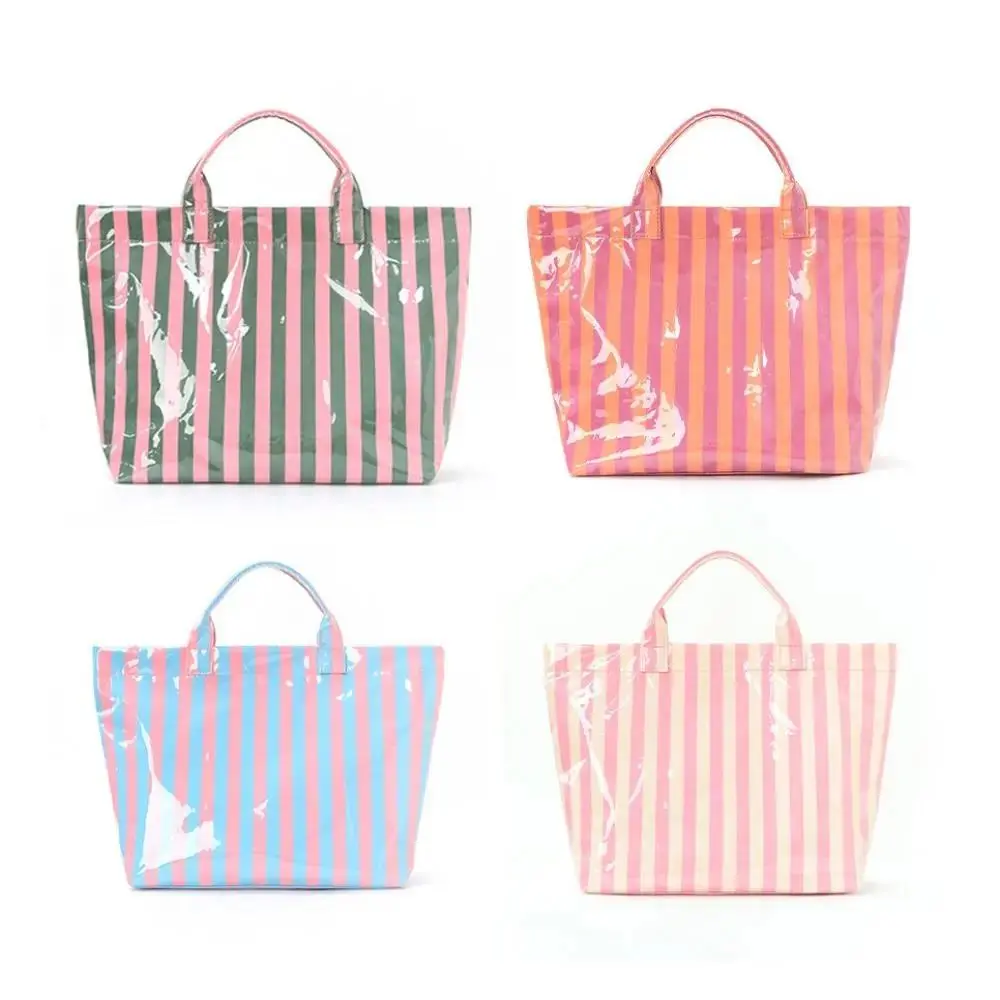 Polyester Travel Handbag Striped Design Large Capacity Hand Luggage Shoulder Bag Foldable Travel Storage Suitcase Accessories