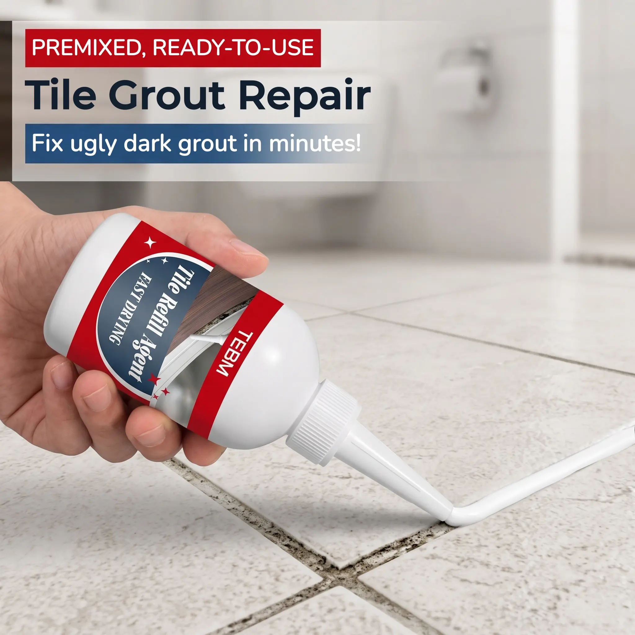 Tile Gap Filler Grout Repair Kit, Fast-Drying Pre-Mixed Grout Sealer for Bathroom, Shower, Kitchen Tile Surfaces