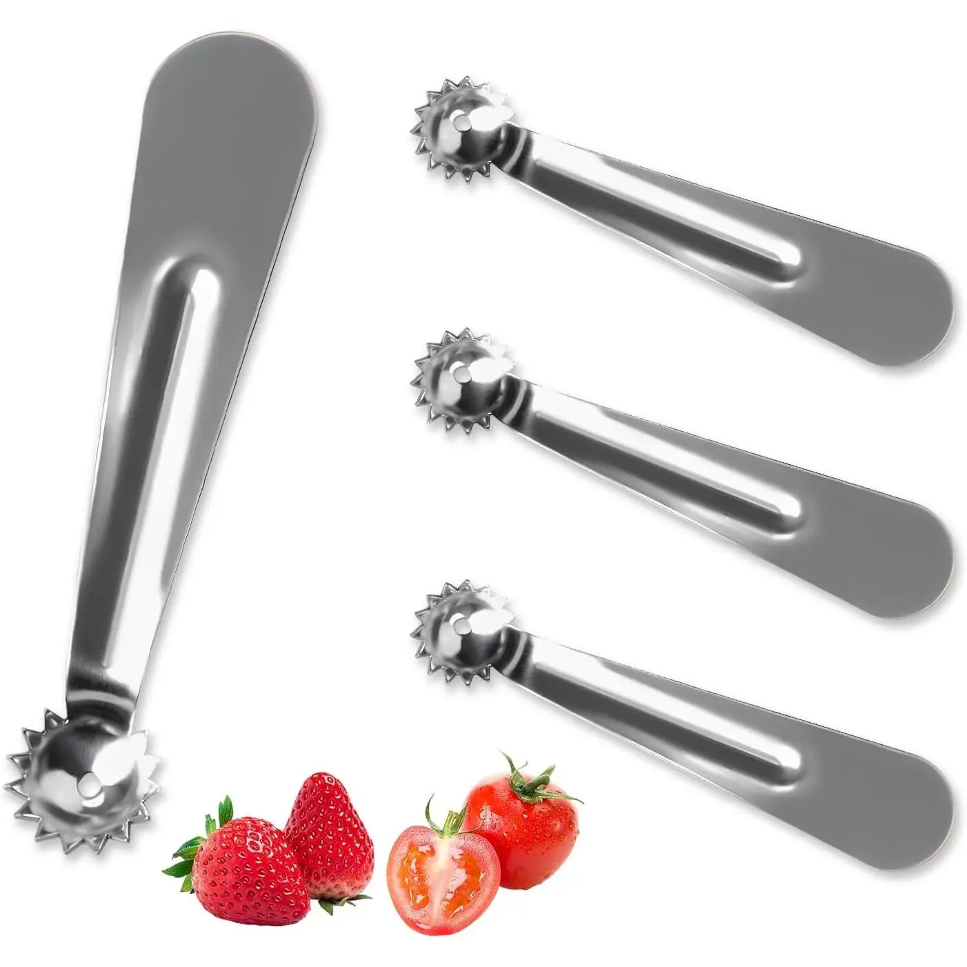 4-Piece Solid Metal Kitchen Tool Set, Stainless Steel Fruit Corer, Tomato Corer-Strawberry Huller, Multi-Pieces Fruit Stem Remover for Kitchen Use