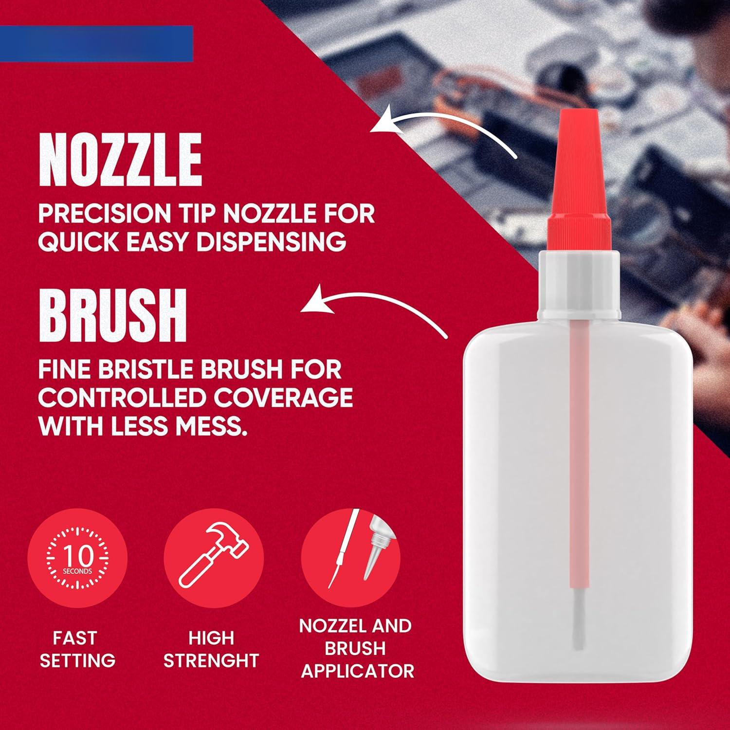 (2-in-1) Super Glue with Brush Applicator & Nozzle, Mess Free Superglue Brush, Instant Never Dries, 3000 CPS Ca Glue, No Stain Clear Glue, Super Glue for Plastic, Rubber & More
