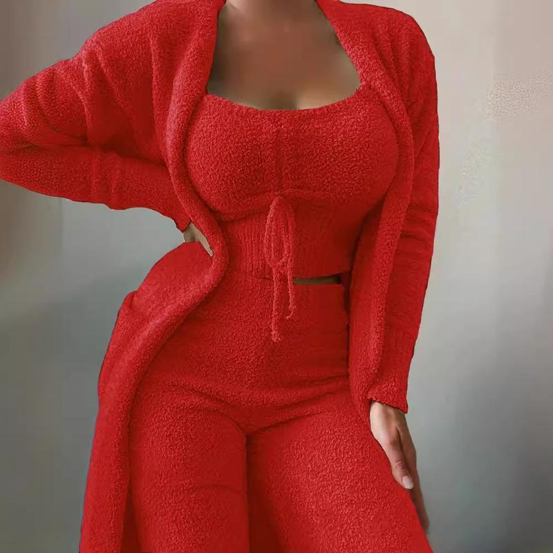 Women's 3-Piece Fluffy Fleece Pajama Sets Loungewear Outfits