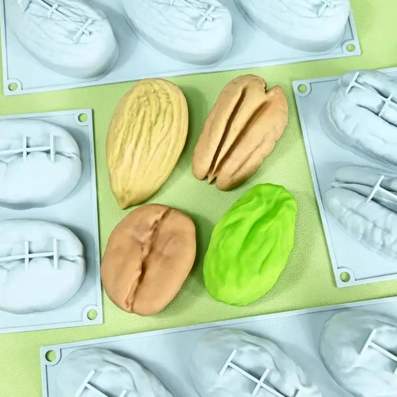 6-Cell Silicone Chocolate Mold Pistachios Pecan Coffee Bean Design Mousse Cake Mould Party Dessert Baking Tools Kitchen Bakeware