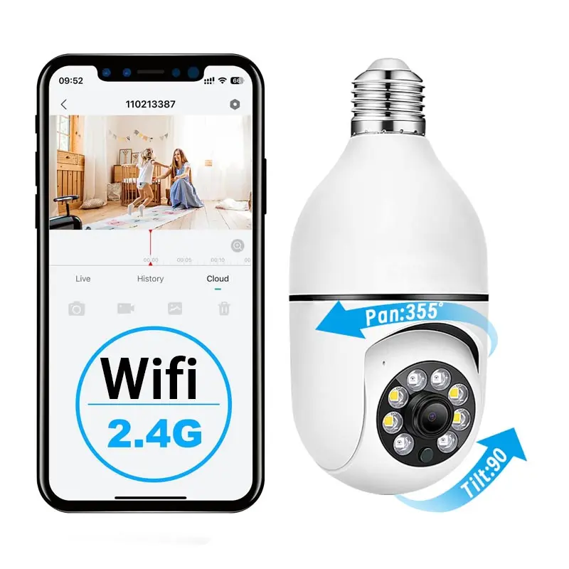 360° Light Bulb Camera for Home Security, WiFi Indoor Camera with Smart Motion Detection, Night Vision, Remote Viewing & Two-Way Audio for Pet Monitoring