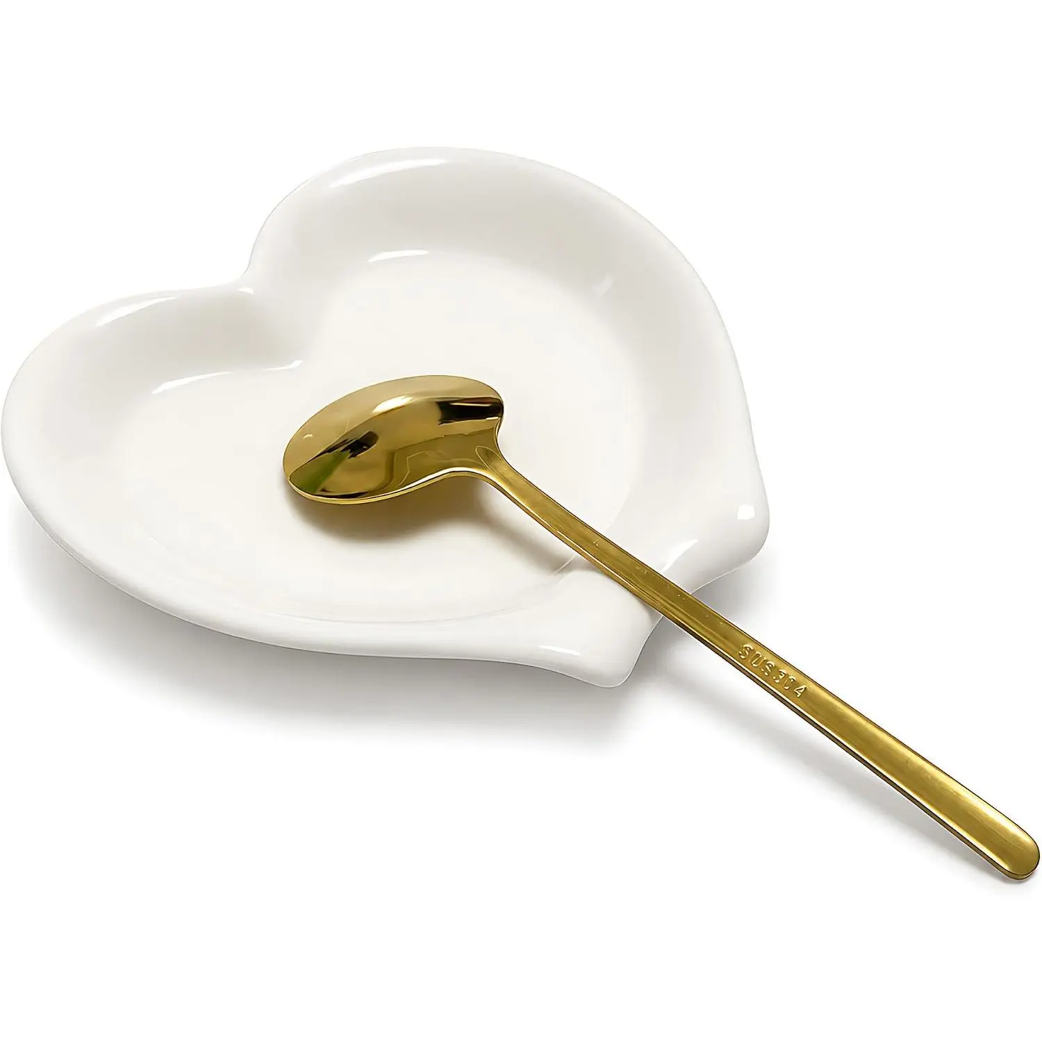 Coffee Spoon Rest with  Spoon for Coffee Bar, Small Ceramic Cute Heart | White 3.7-inch  spoon holder for espresso spoons, coffee station accessories,  bar and kitchen counter decor