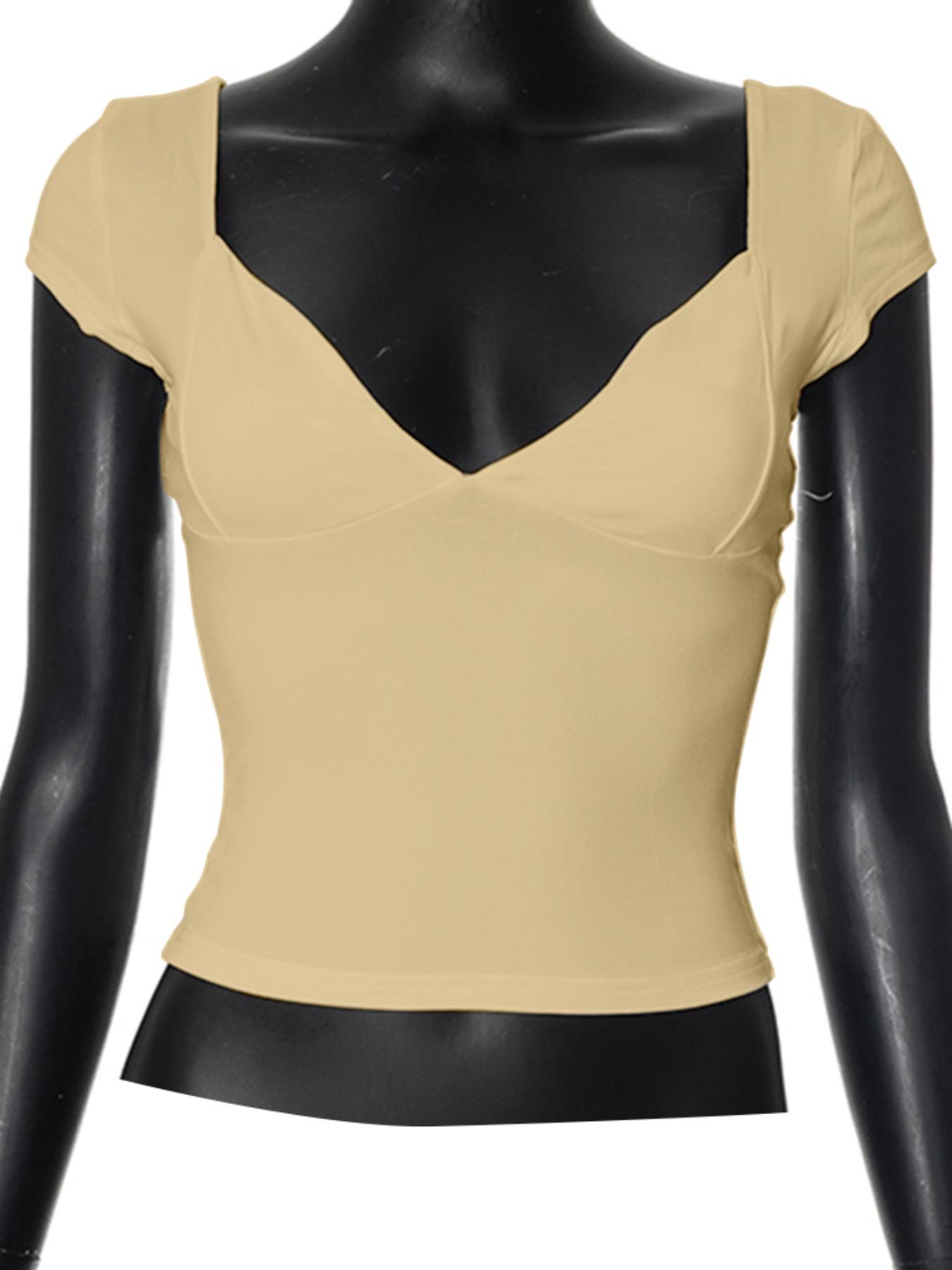 Women's Solid Sweetheart Neck Crop Tee, Casual Cap Sleeve T-Shirt for Outdoor Daily Wear, Ladies Summer Clothes, Summer Outfits 2024, Tshirt