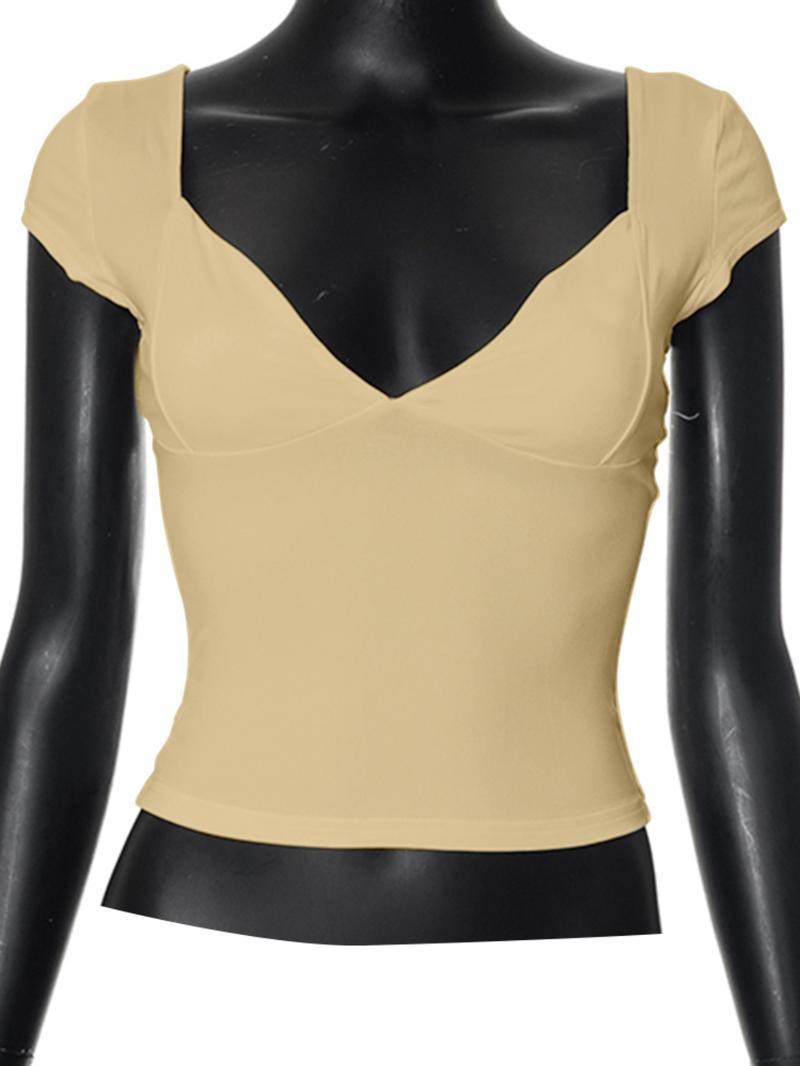 Women's Solid Sweetheart Neck Crop Tee, Casual Cap Sleeve T-Shirt for Outdoor Daily Wear, Ladies Summer Clothes, Summer Outfits 2024, Tshirt