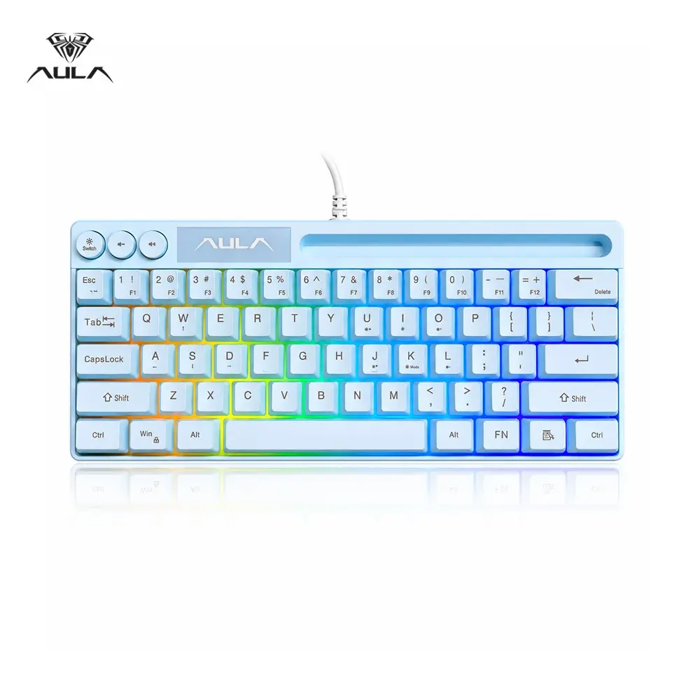 Aula F3061 Mini Keyboard, 61 Keys, Wired Connection, Cool Lights, Phone Storage, Ergonomic Design, Comfortable Feel, Film Keyboard, Office Use