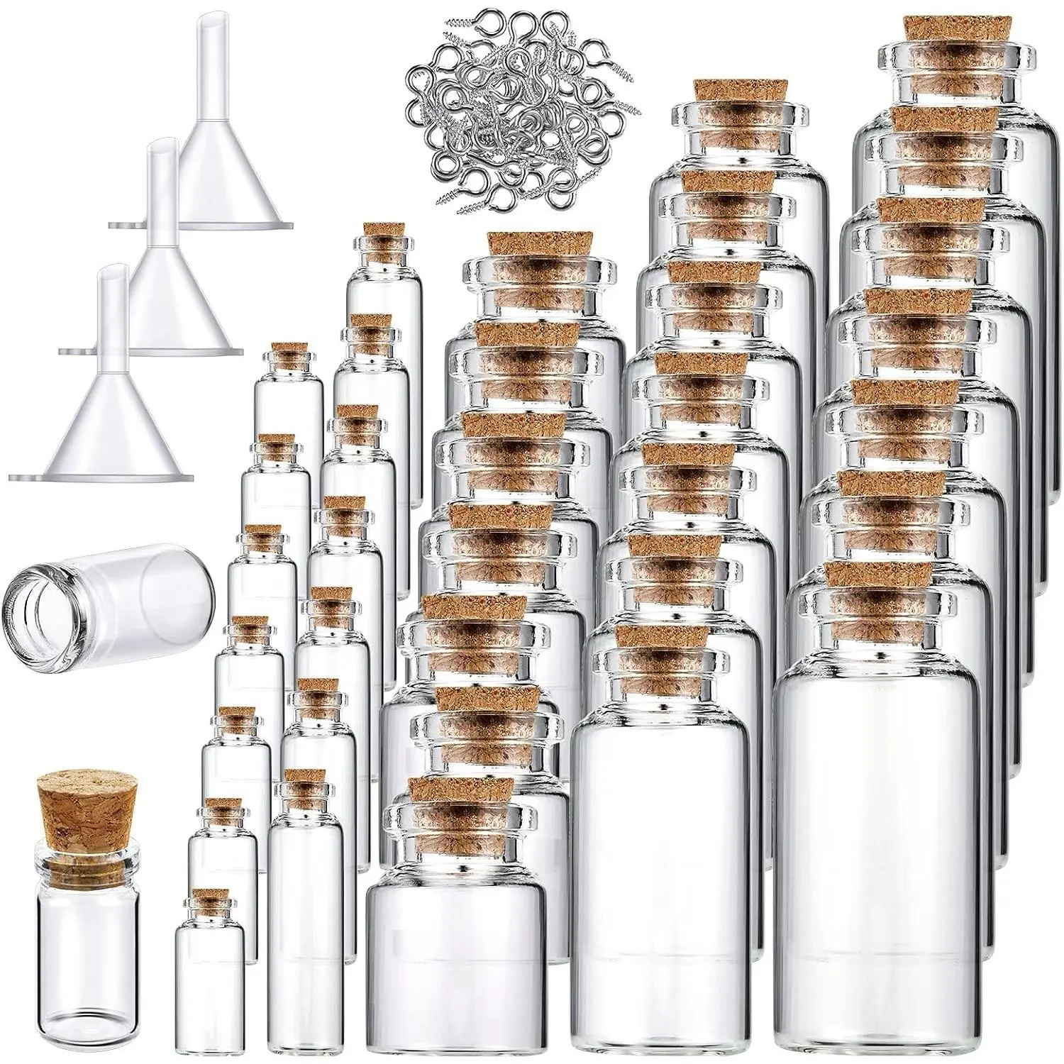 45 Pcs Mini Glass Potion Bottles with Cork Stoppers, Clear Spell Jars for DIY Crafts, Party Favors, Apothecary Storage Decor, Potion Vial Set with Eye Screws and FunnelsGift