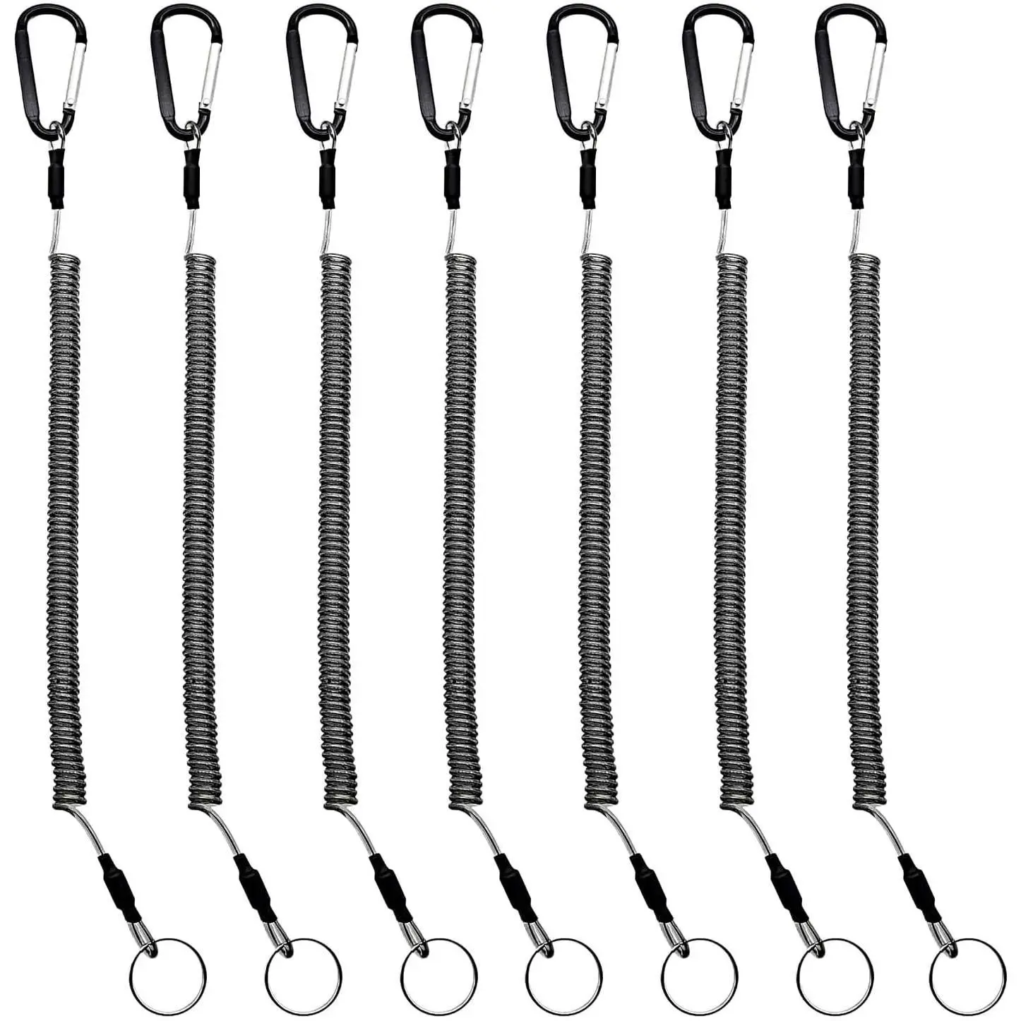 Fishing Lanyards, 7PCS Retractable Steel Wire Coiled Lanyard Safety Fishing Tool Ropes Accessories with Buckle Clip and Split Ring for Pliers Lip Grips Tackle, Boating, Kayak