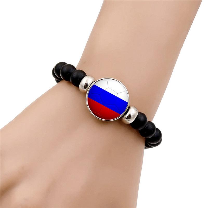 Soccer Beaded Bracelet for Men Women 2026 World Cup Trendy Black Stretch Bracelet Germany Spain Brazil National Team Fan Jewelry Handmade Fashion Wristband for Game Day Match Viewing Party Streetwear Daily Wear Sports Fan Gift