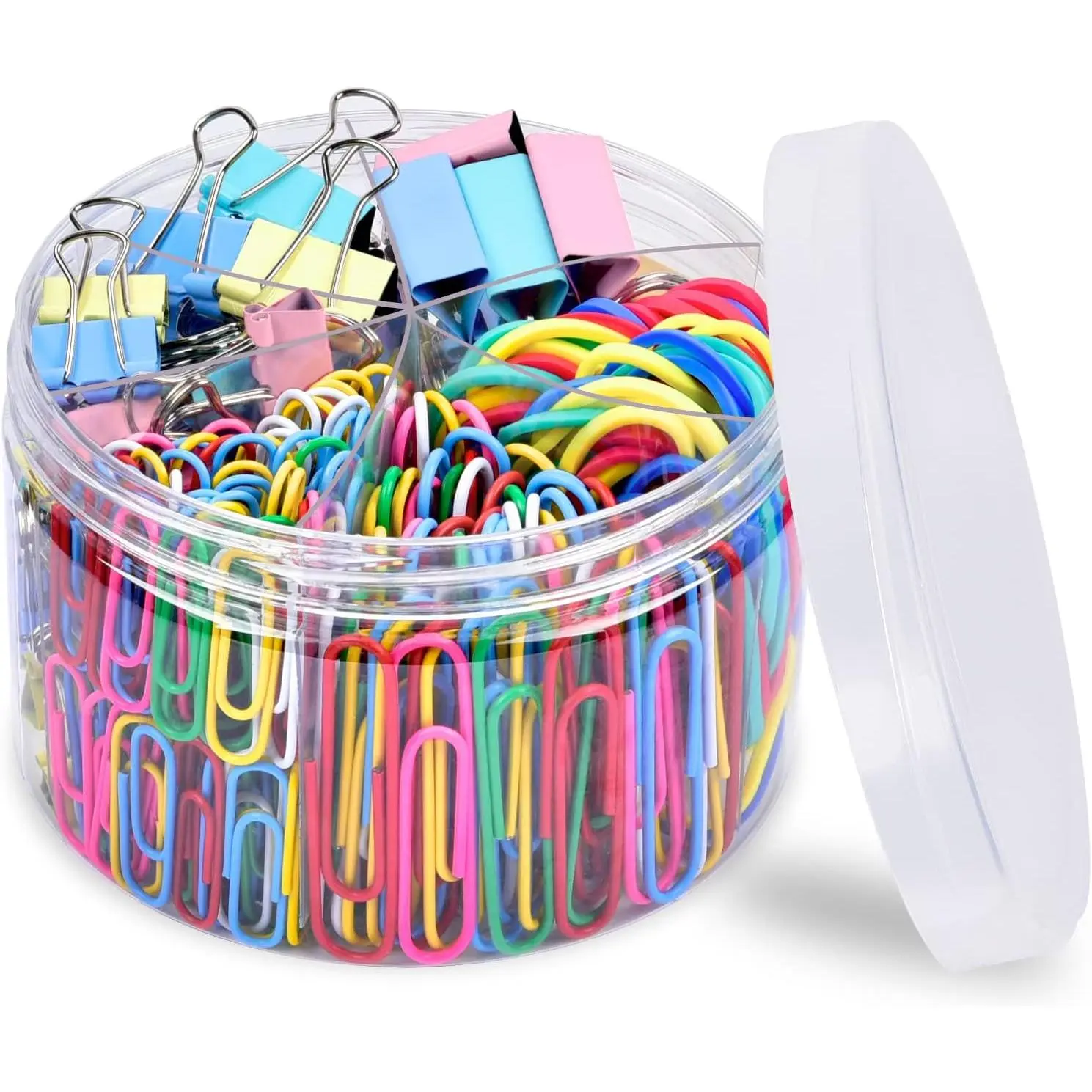 300 count Paper Clips, Binder Clips & Rubber Bands, Colored Set |  Sizes, Secure Grip, Rust-Resistant, Smooth Coating, Office Supplies set, -in-, Versatile Use,