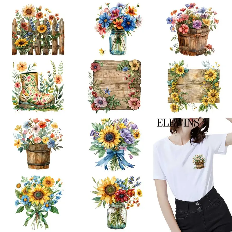 12 Mother's Day Garden Hot Stamping Transfers, DTF transfers for hot stamping. Perfect for T-shirts, hoodies, jeans, backpacks, and pillows, creative holiday gift idea.