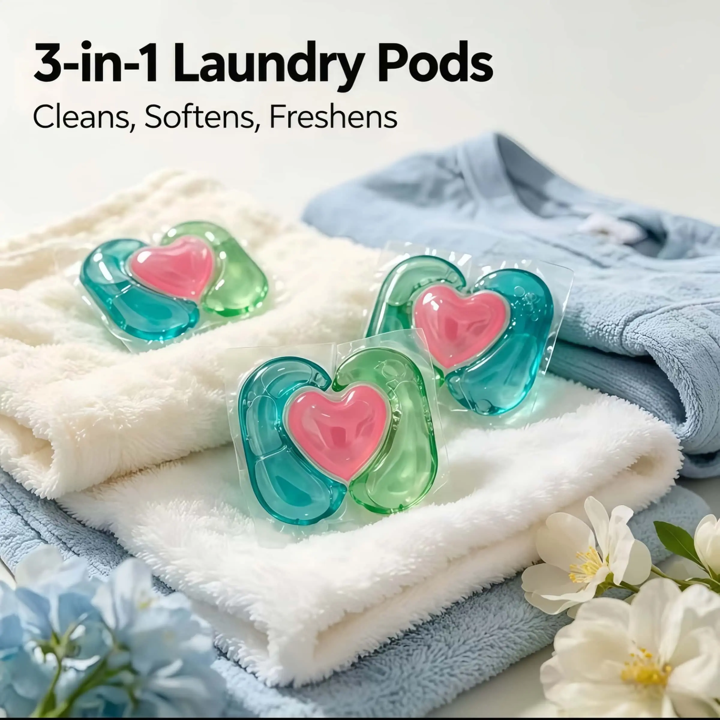 New Heart-Shaped Laundry Capsules, 3-In-1 Washing Gel Beads, Laundry Detergent Pods, Clean & Soft, Natural Scent, Portable, Ideal for Travel, Home Clothing Care, Fragrance Detergent Beads