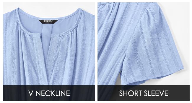 Womens Summer 2026 Casual Midi Maxi Dresses Lightweight Short Sleeve V Neck Elastic Waist Boho Beach Dress Pockets