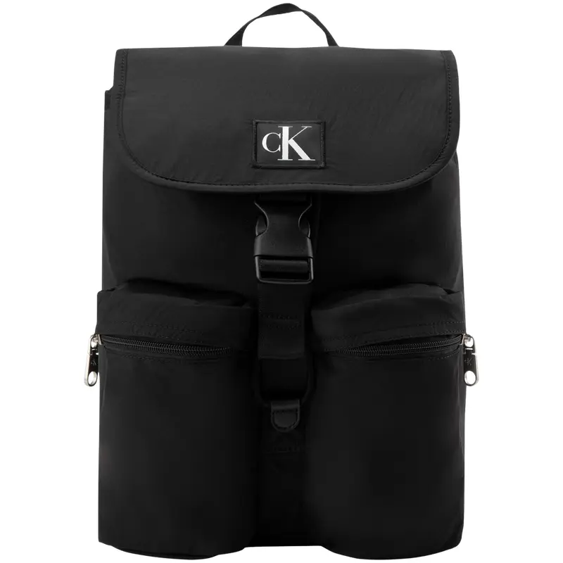 Calvin Klein Drawstring Large Casual Travel Backpack for Men, Fabric, Space Black
