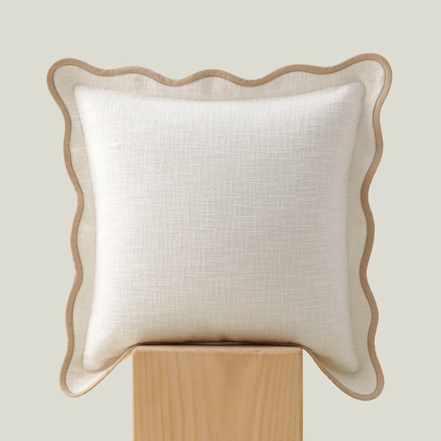 100% Cotton Scalloped Throw Pillow Covers, Cream |   Square cushion case, decorative boho style, modern home decor for couch sofa living room, 18x18 Pack of 1