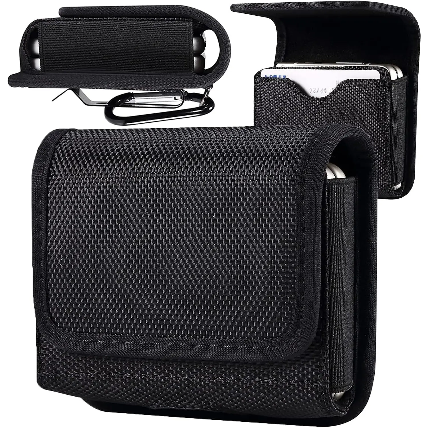 Samsung Galaxy Z Flip 7/6/5/4 Waist Strap Case, Nylon Phone Bag with Belt Clip and Card Holder, Compatible with Z Flip 3, Motorola Razr 5g