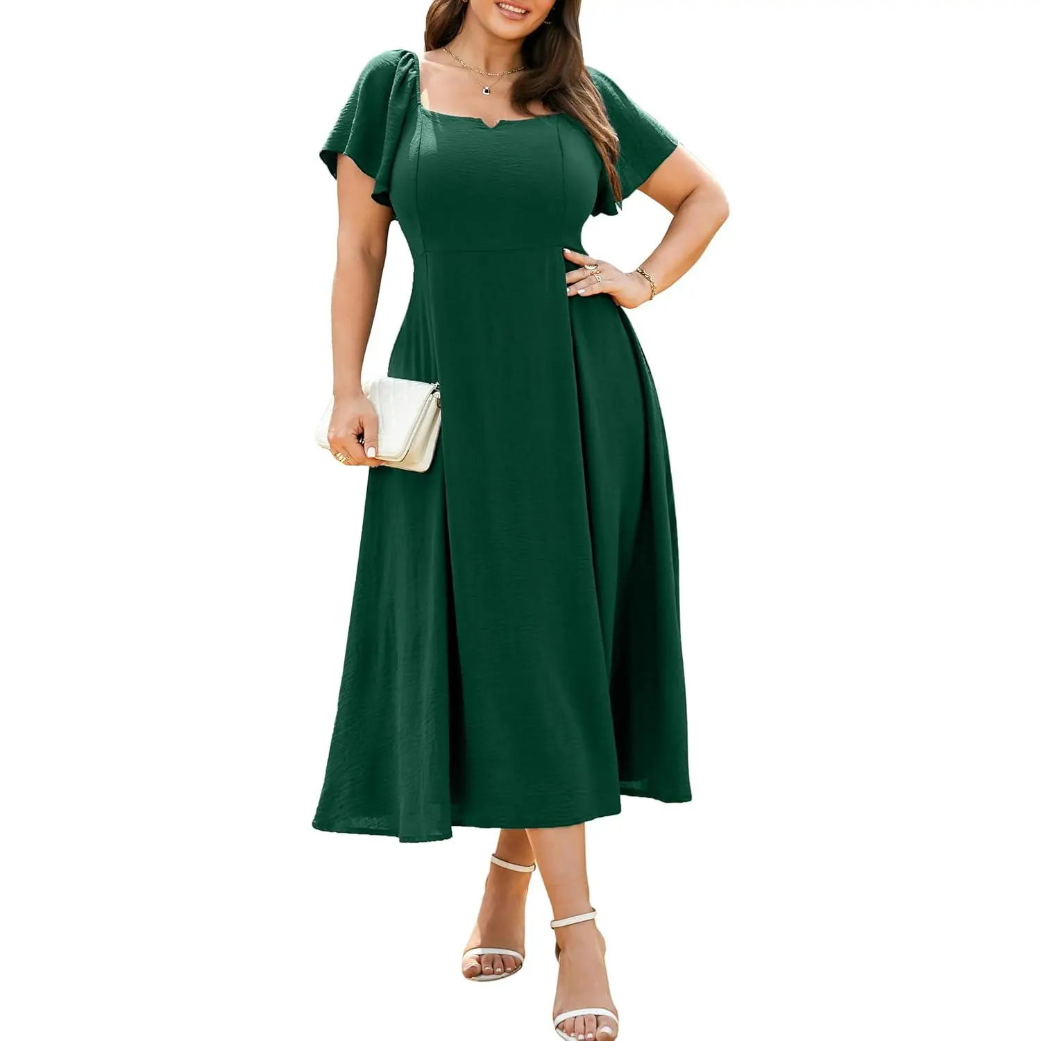 Women's Plus Size Formal Wear Maxi Dress - Short Sleeve, V-Neck, Elegant, Summer Wedding Guest, Cocktail, with Pocket, Shortsleeve, Hidden Pocket, Lady, Chic, Clothes, Party