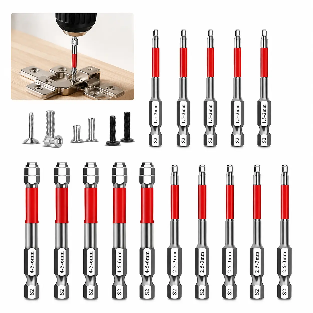 6-Piece Magnetic Hex Driver Bit Set, 1.5mm-6mm Multi-Size Hexagonal Shank Nut Driver Bits, Power Drill Accessories for Electric Drills, Wrenches, DIY Assembly & Home Repair