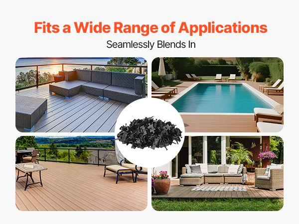 VEVOR 900PCS Hidden Deck Fasteners for Composite Decking Board, Universal Composite T Clips & Plastic Hidden Fasteners with Metal Screws, Polypropylene PP Clips Works with 0.26 inch Gaps, Black