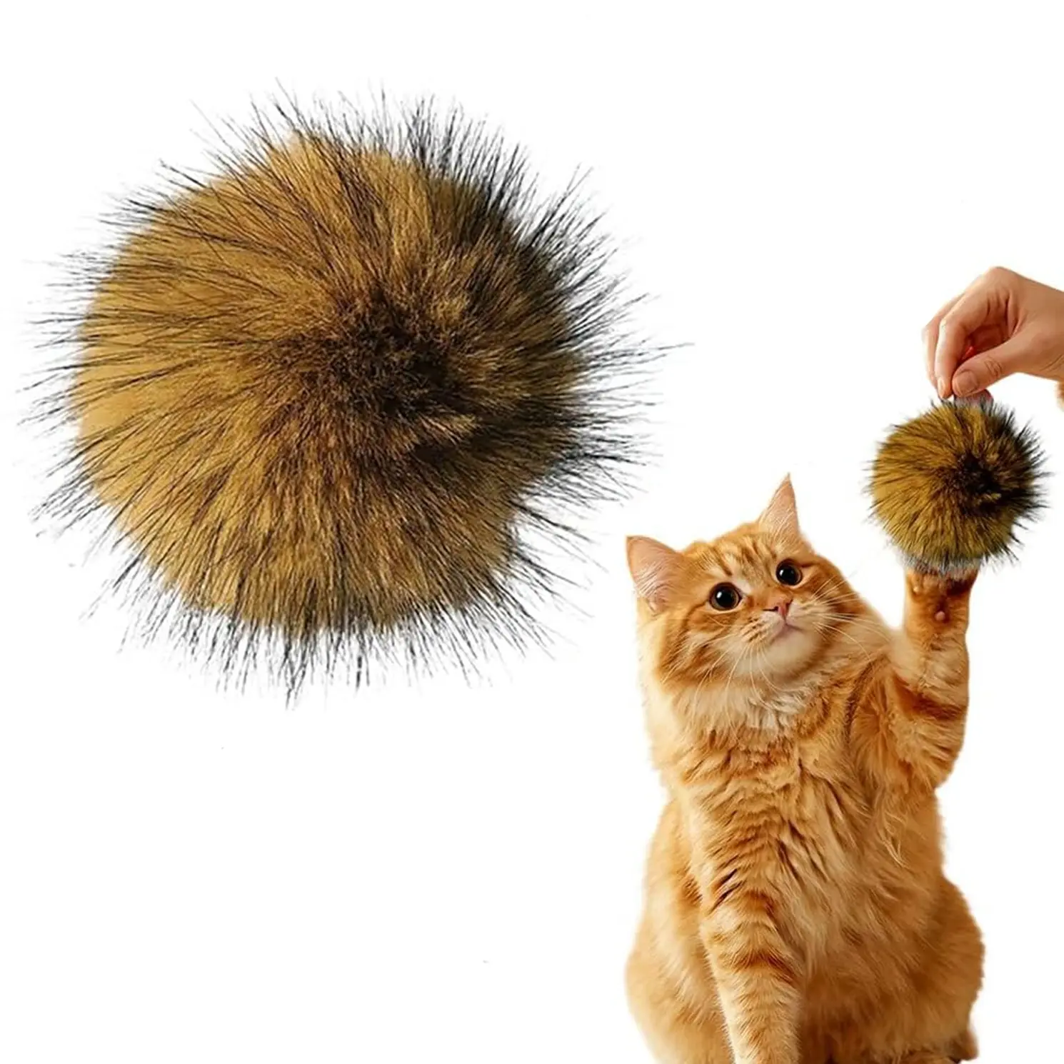Cat Toy Set,Faux Rabbit Fur Balls, Soft Fur Fluffy Pom Pom, Suitable for Indoor Quiet Kitten Chase Play