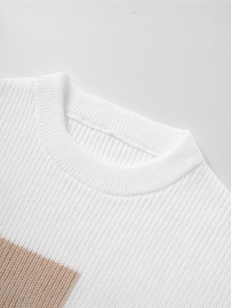 Men's Geometric Pattern Pullover Sweater, Stylish Casual Crew neck Drop Shoulder Long Sleeve Knitted Top, Color Block Striped Sleeve Design Fashion Fall Winter Inside Top Soft Warm Daily Life, Trendy Men's Outdoor Going Out Fashion Knitwear