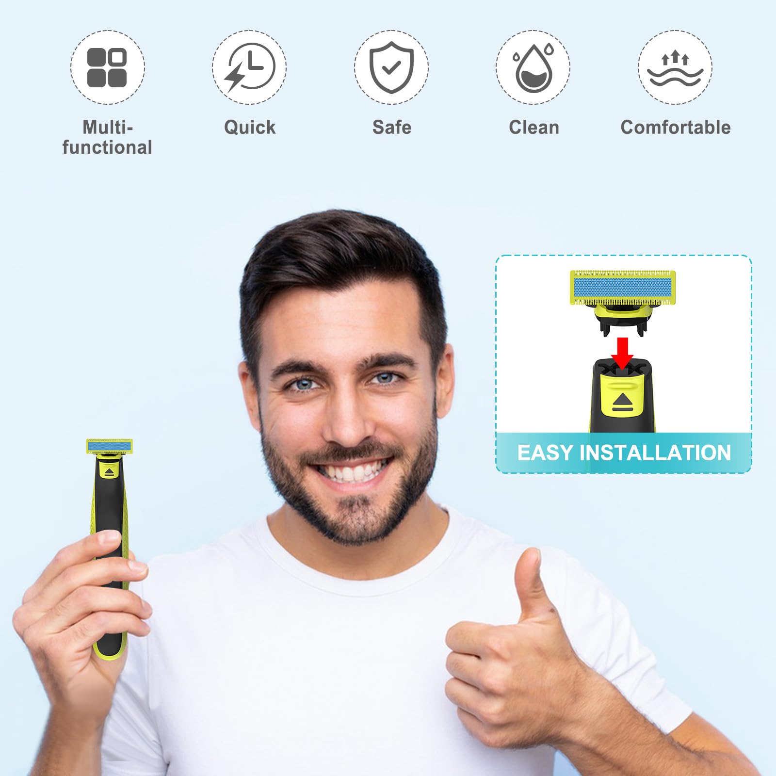 Electric Shaver Anti-friction Blade, T-shaped Replacement Blade for Norelco One Blade Handle and Trimmer, Trim, Edge & Shave, Barber Beard Shaver Kit Accessories, Barber Shaver Equipment, Shaving Products, Beard Hair Shaver, Rechargeable Shaver Kit