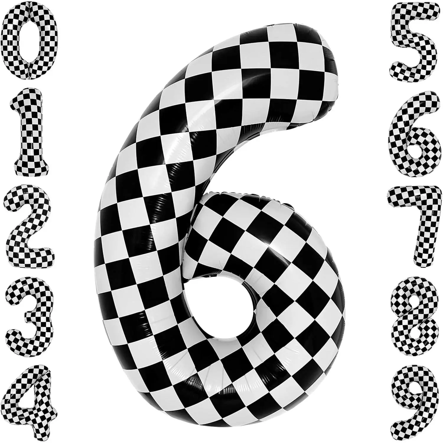 40 Inch Checkered 6 Balloon Large  Number Balloon for Race  6th Birthday Party Supplies Number 6 Checkered Balloon