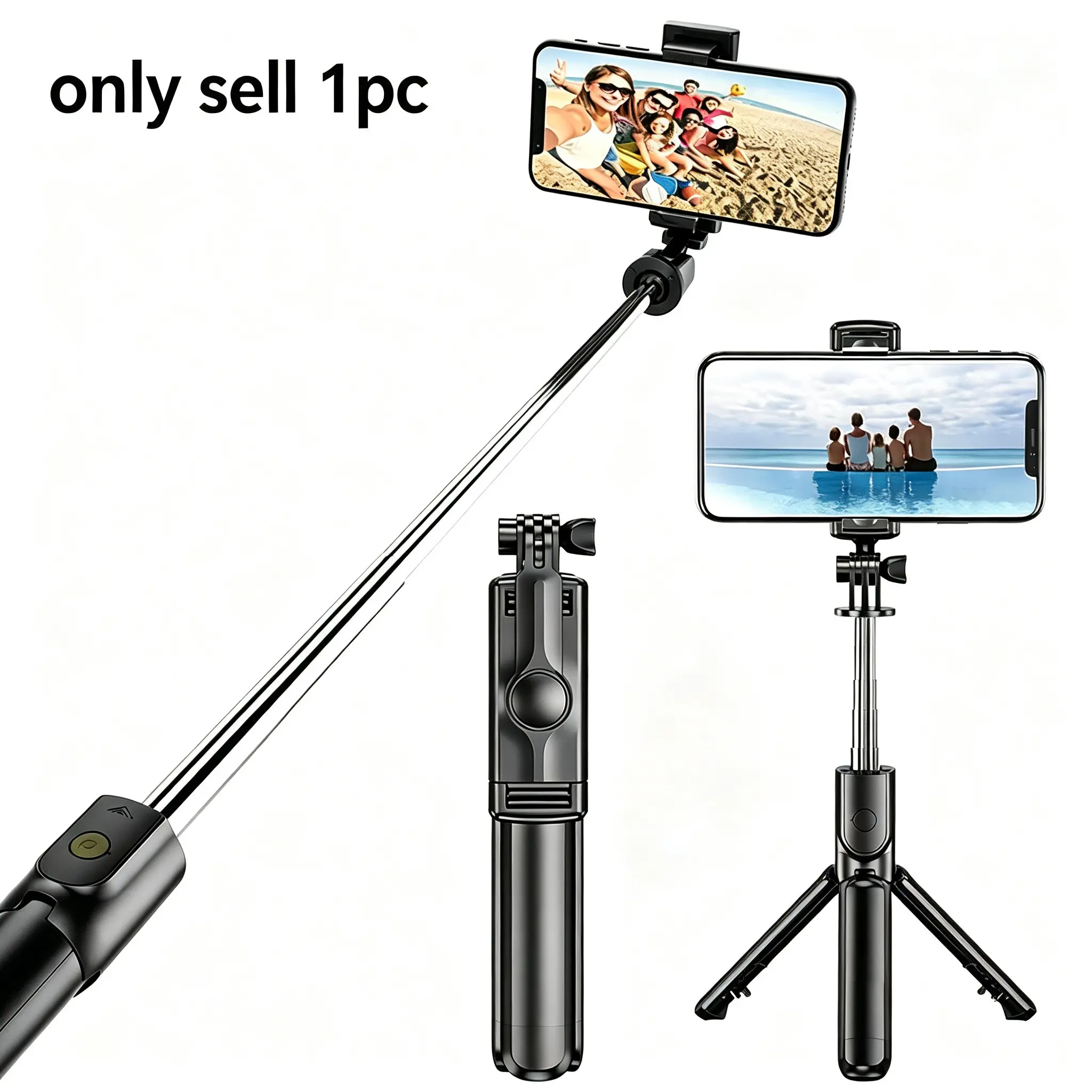 Three-In-One Selfie Stick Tripod with, Adjustable Extendable Bluetooth-compatible Selfie Stick, Portable Phone Stand for Selfies, Vlogs, Live Streaming, Travel, Smartphone Selfie Stick