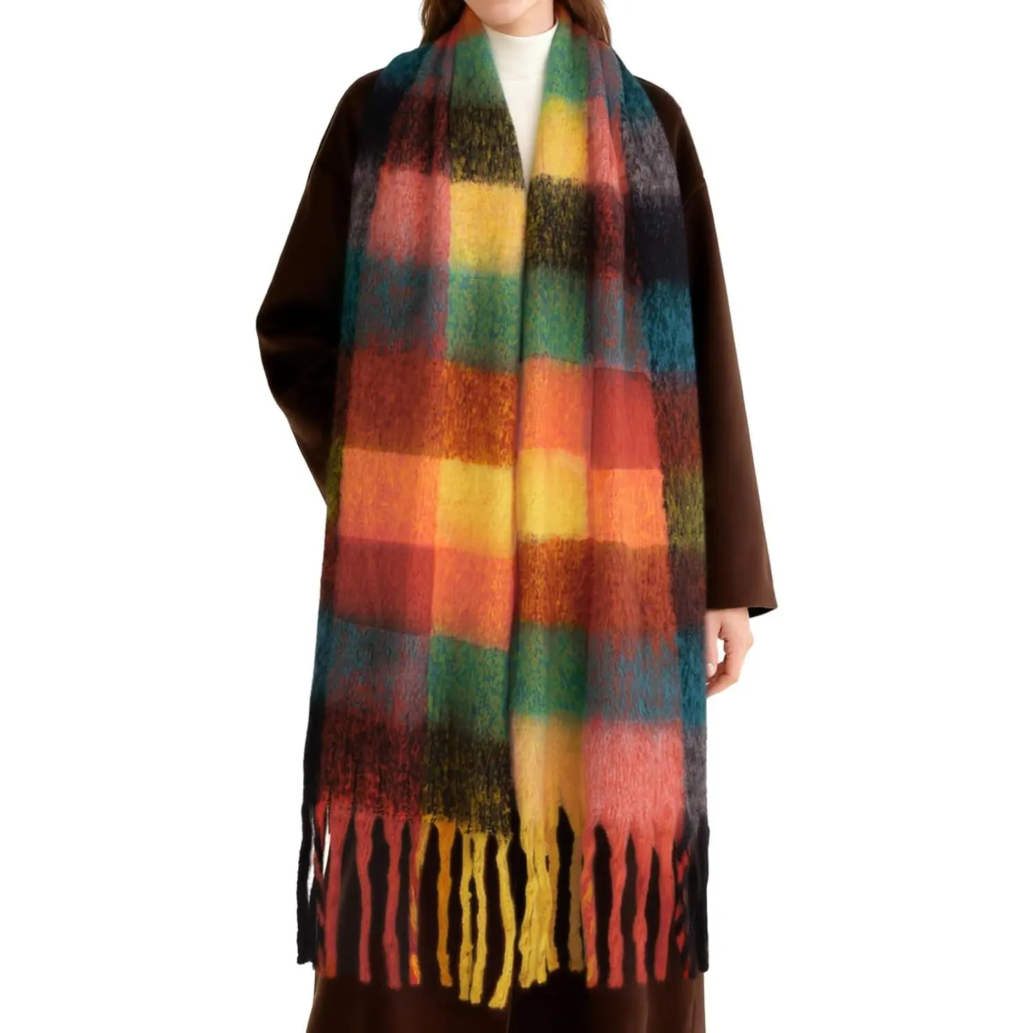 Womens Winter Scarf Chunky Oversized Plaid Thick Blanket Scarf Big Coloured Warm Shawl Wrap New model