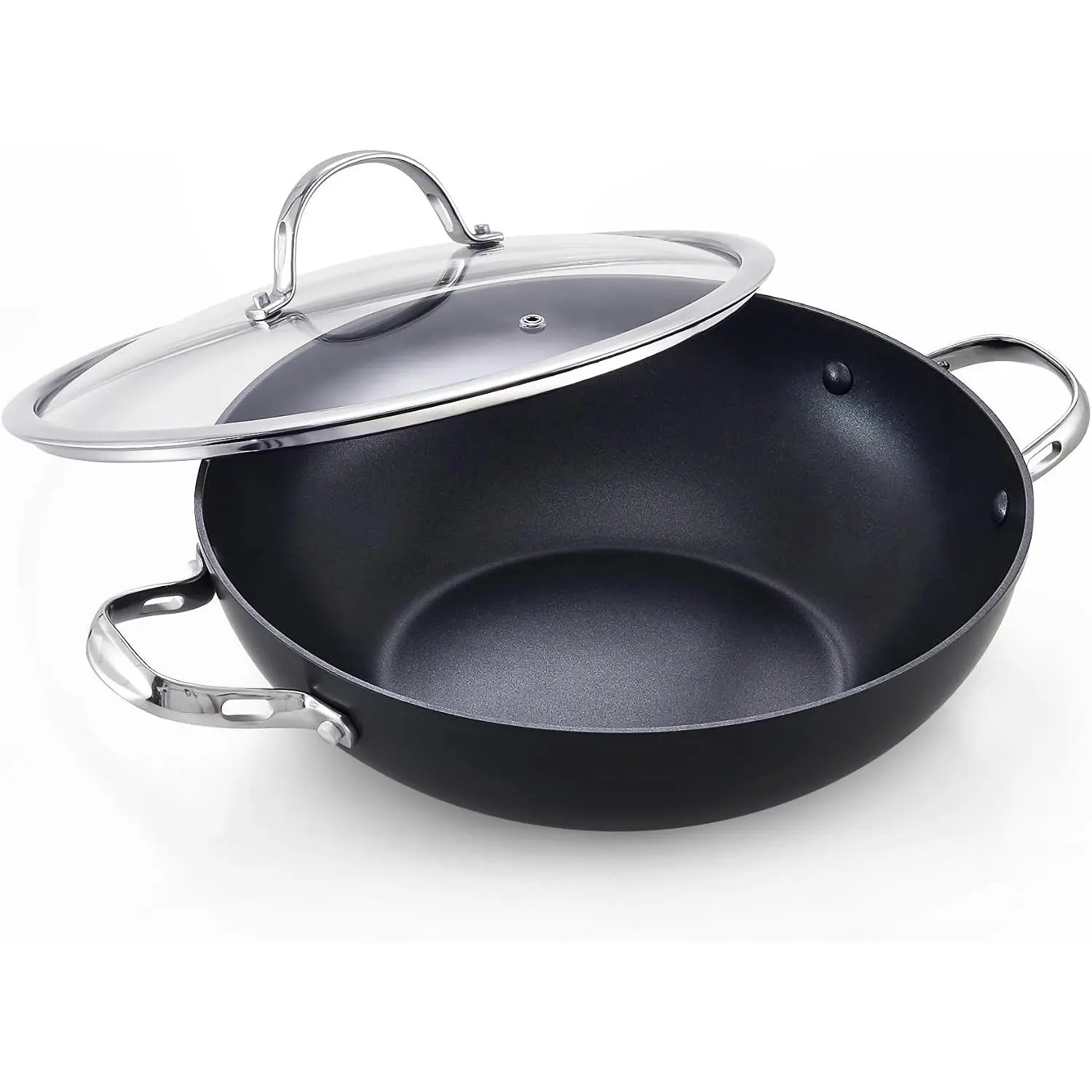 Everyday Pan with Glass Lid, 12-Inch 5-Quart Chef's Pan Hard Anodized Nonstick All Purpose Wok Stir Fry Pan, Black